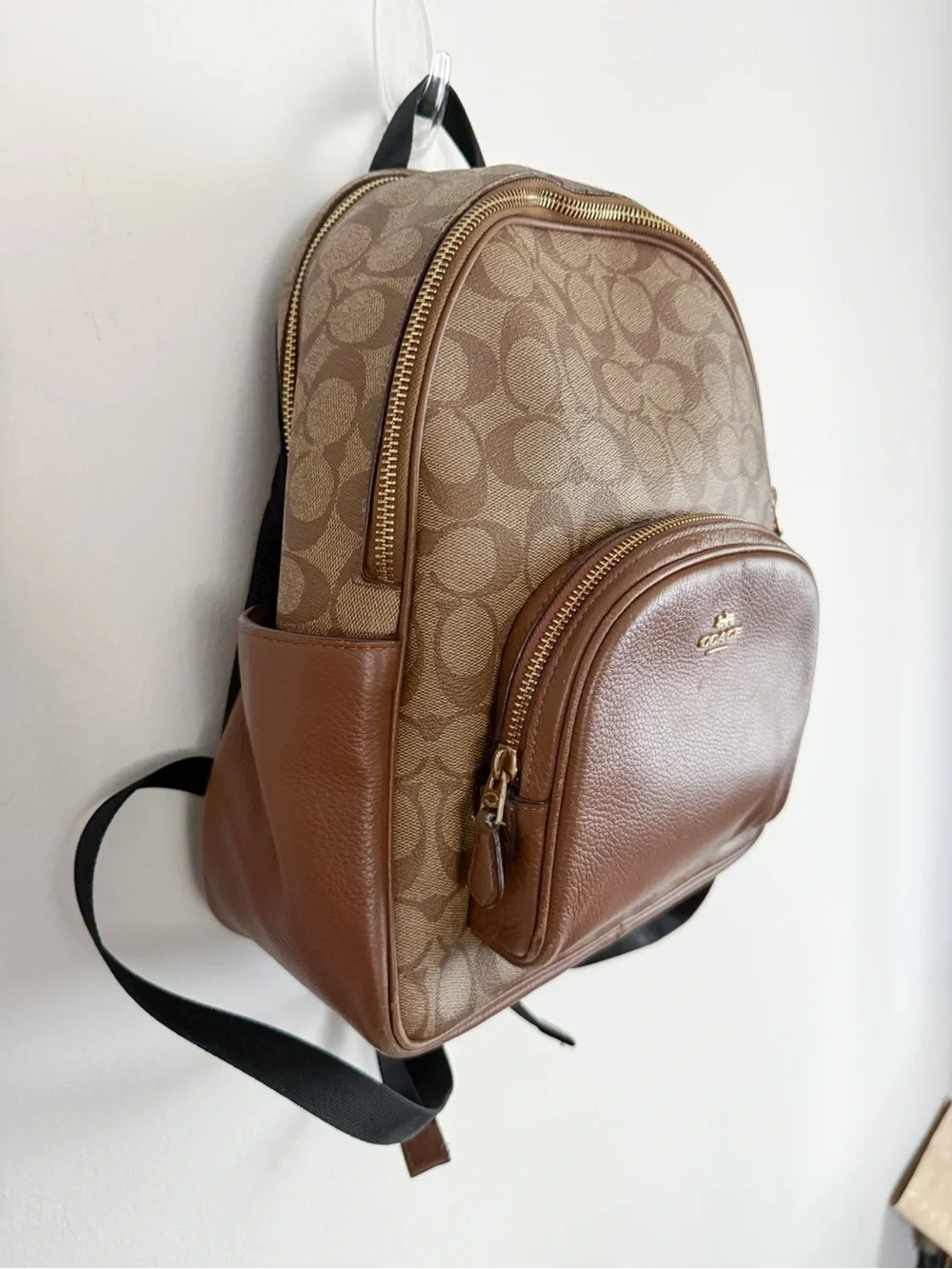 Coach Court 5671 Khaki Saddle Leather Canvas Signature Backpack